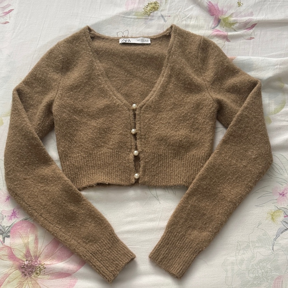 Crop Tan Buttoned Cardigan